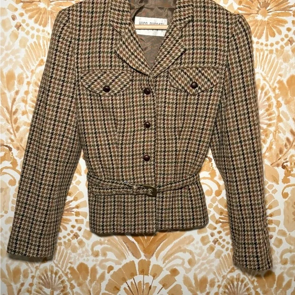 Vintage Hugo Buscati Milano Women's Houndstooth Jacket - Brown Small - Picture 3 of 9